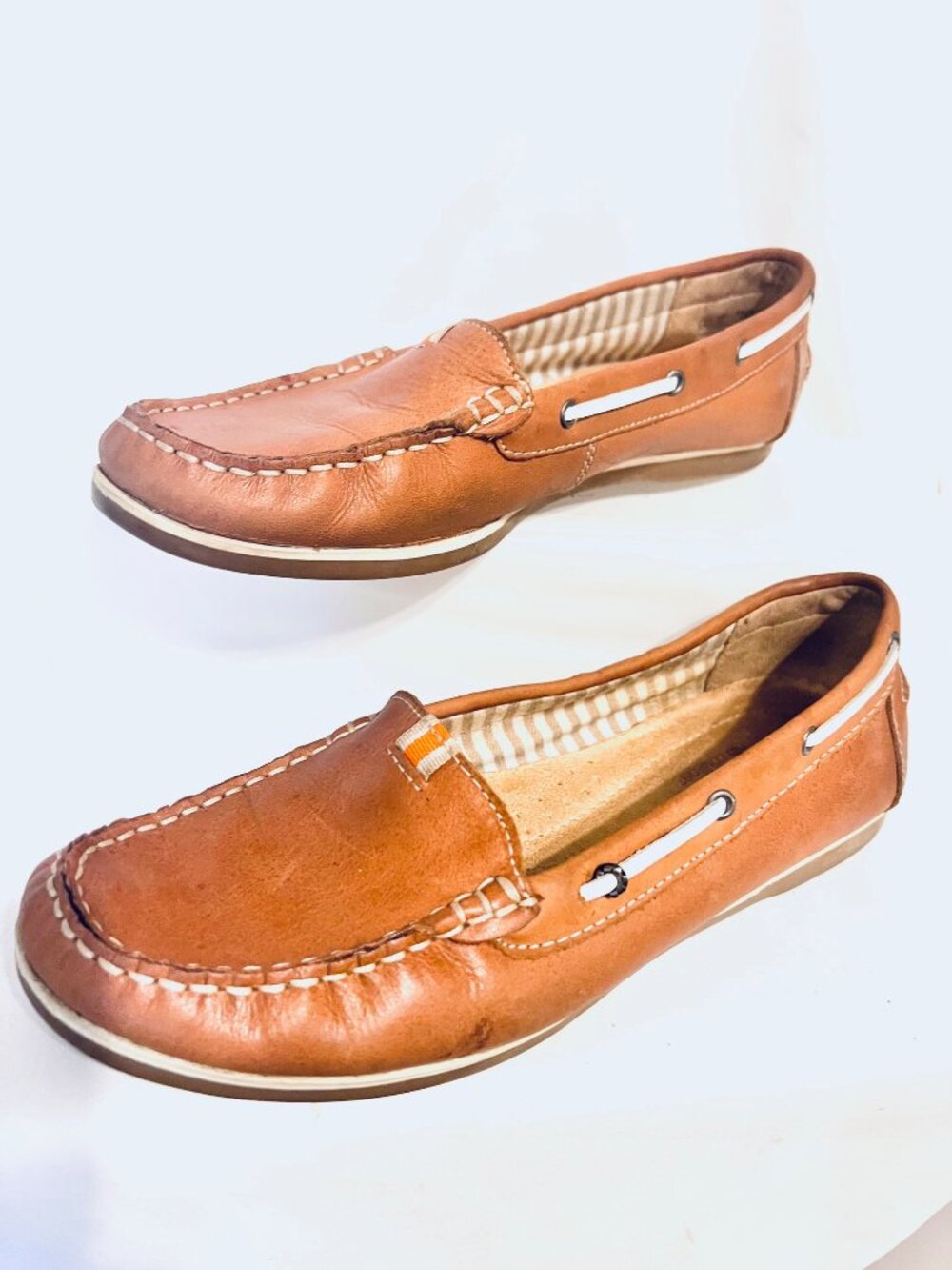 Naturalizer N5 Comfort-Women's Slip On Nautical Boat Loafers/Shoes-Tan-Sz. 8 M